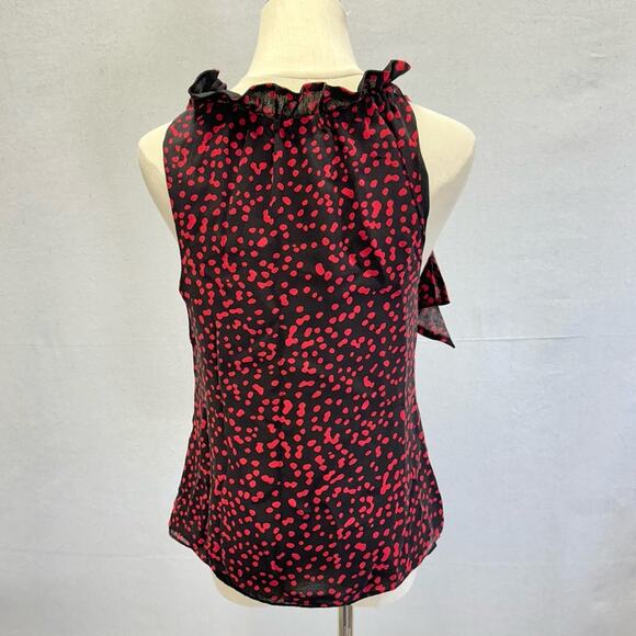 Michael Michael Kors Y2k tie high neck sleeveless blouse red dot print size 4 - Picture 12 of 15